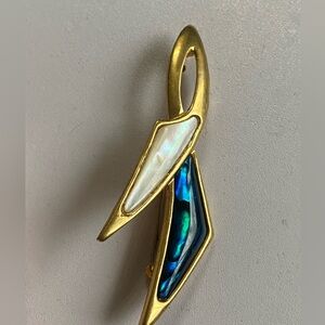 Gold Brooch with Abalone and Pearl Accents